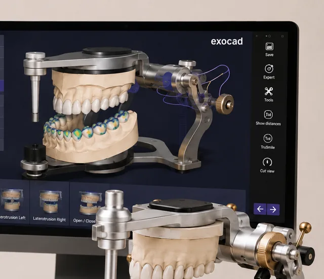 Articulator virtual în EXOCAD și articulator fizic